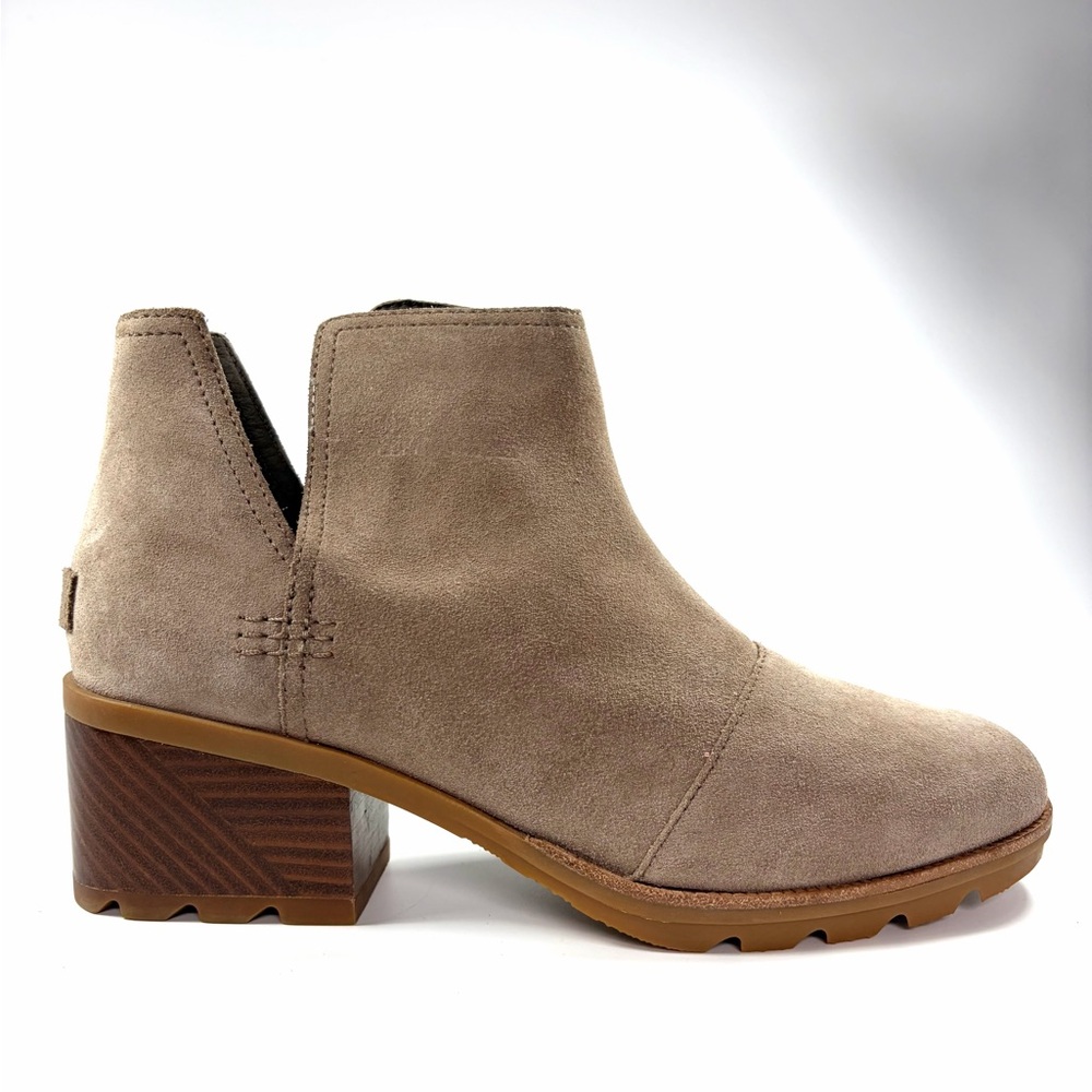 Sorel Suede Ankle Booties Sz 10 Taupe Block Heel Lug Sole